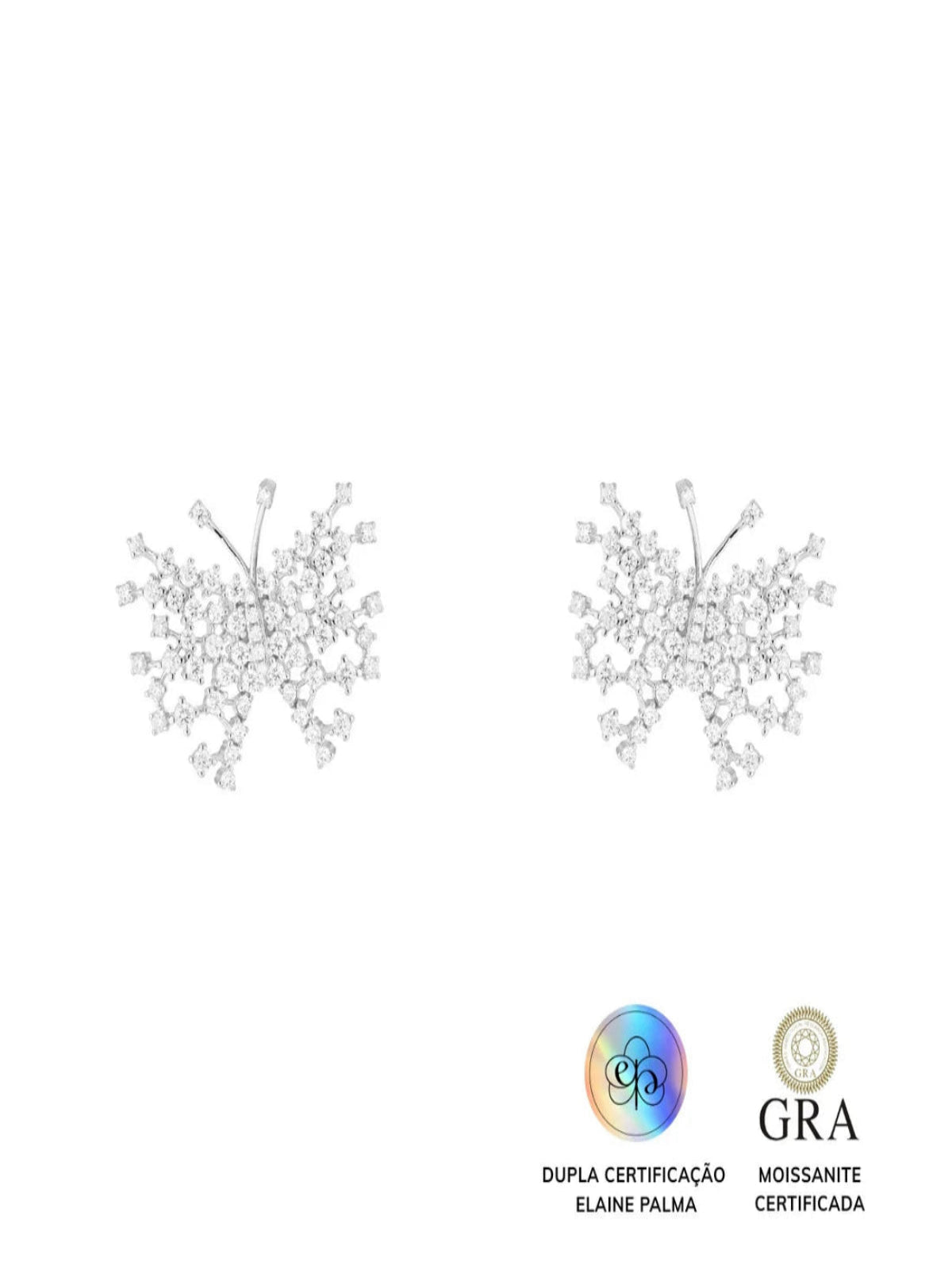 Brinco Borboleta Real Ródio Glam Moissanite 1.38 ct
