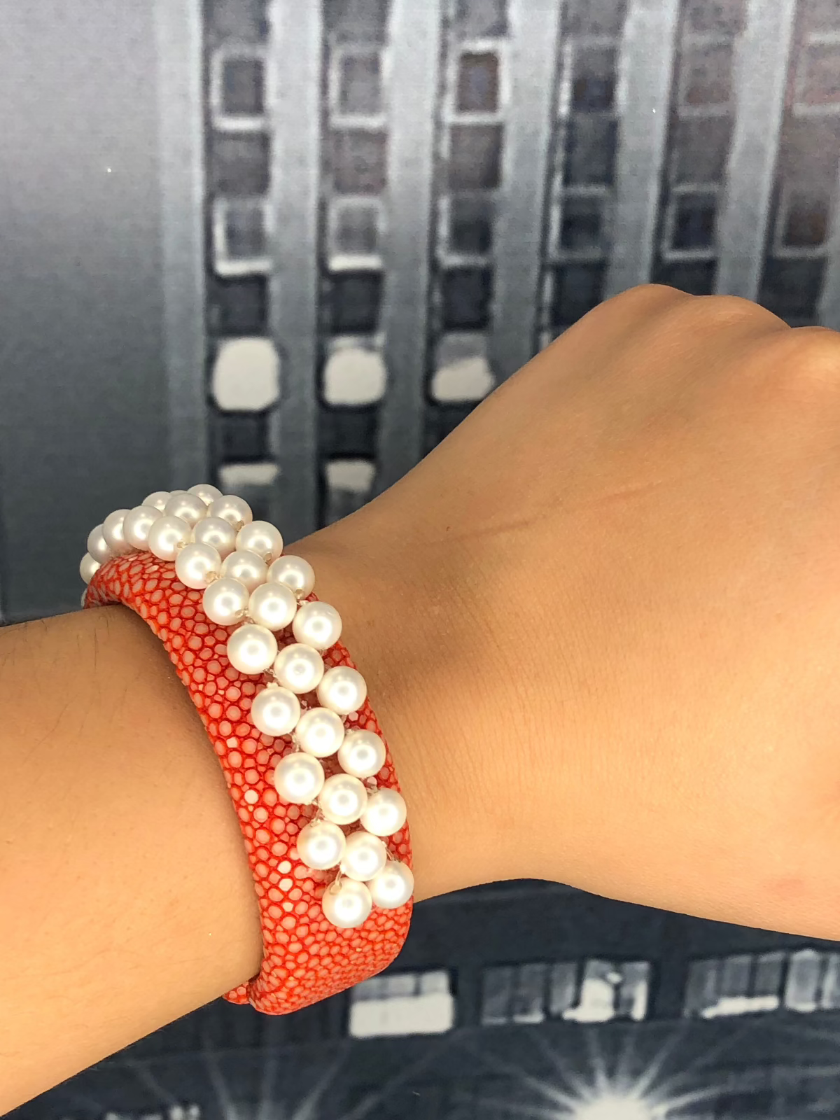 Bracelete Galuchat Pérola