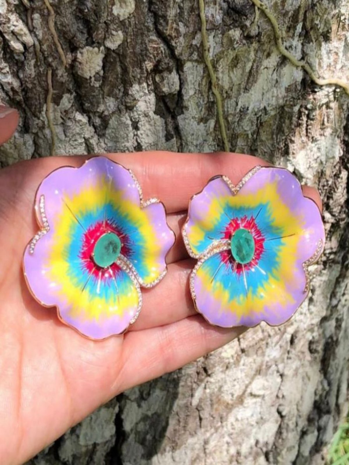 Enamelled Camellia Earring