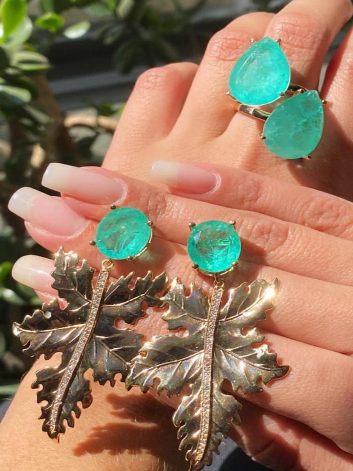 Tourmaline Leaf Earring