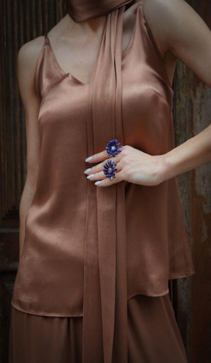 Anel Violeta Flor Ajustável