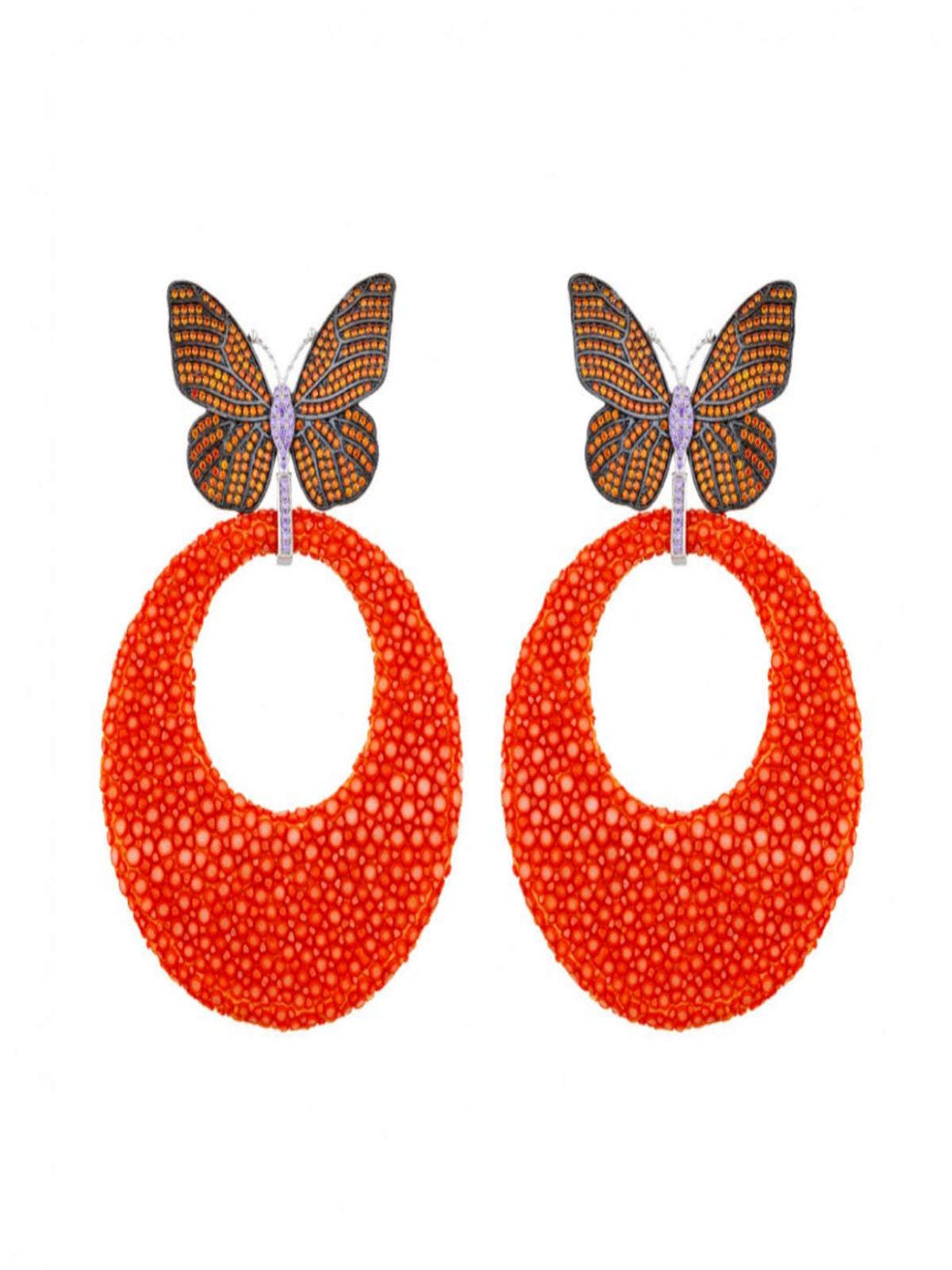 Pendiente Mariposa Galuchat Naranja