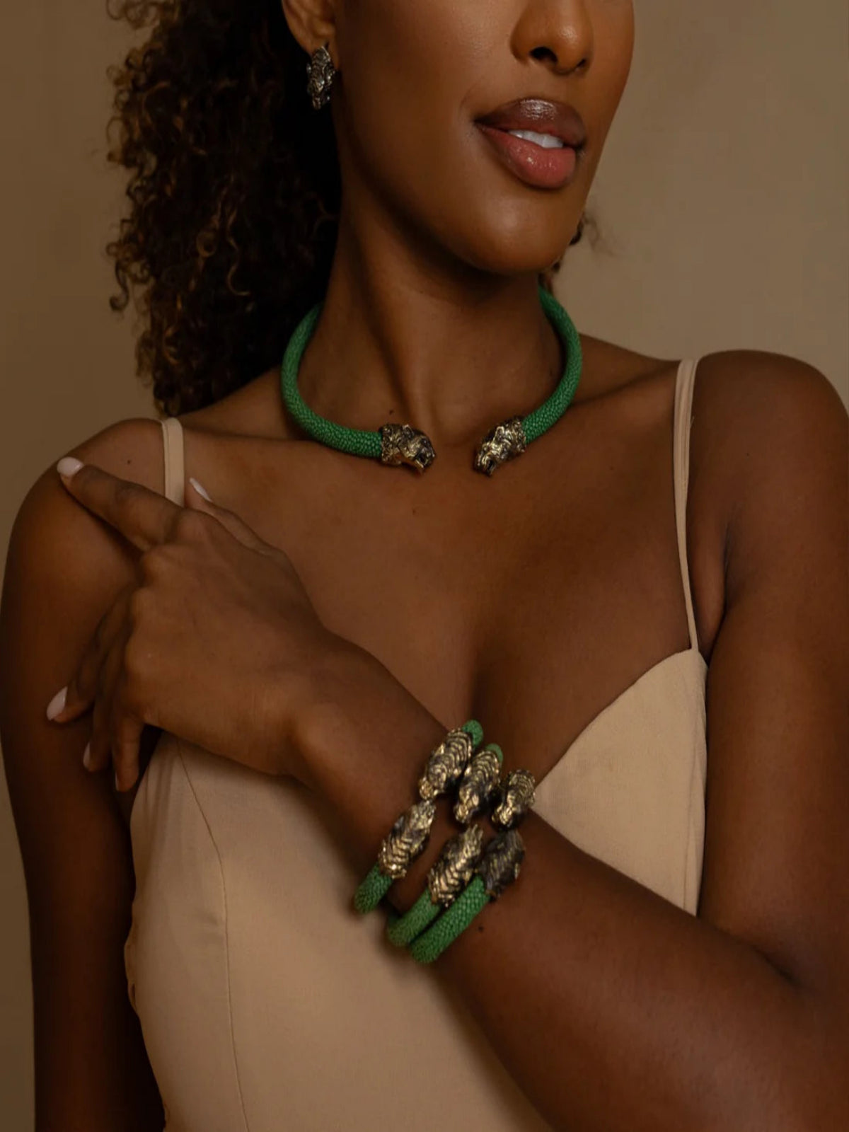 Colar Choker Galuchat Tiger Green