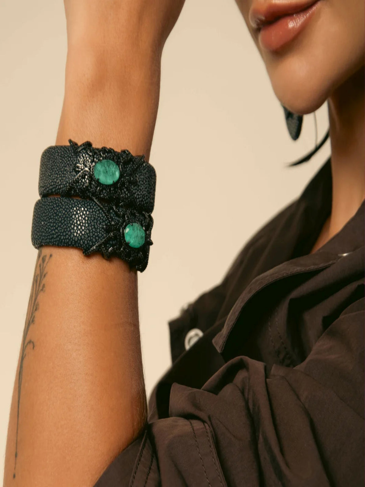 Bracelete Galuchat Amsterdã Olive