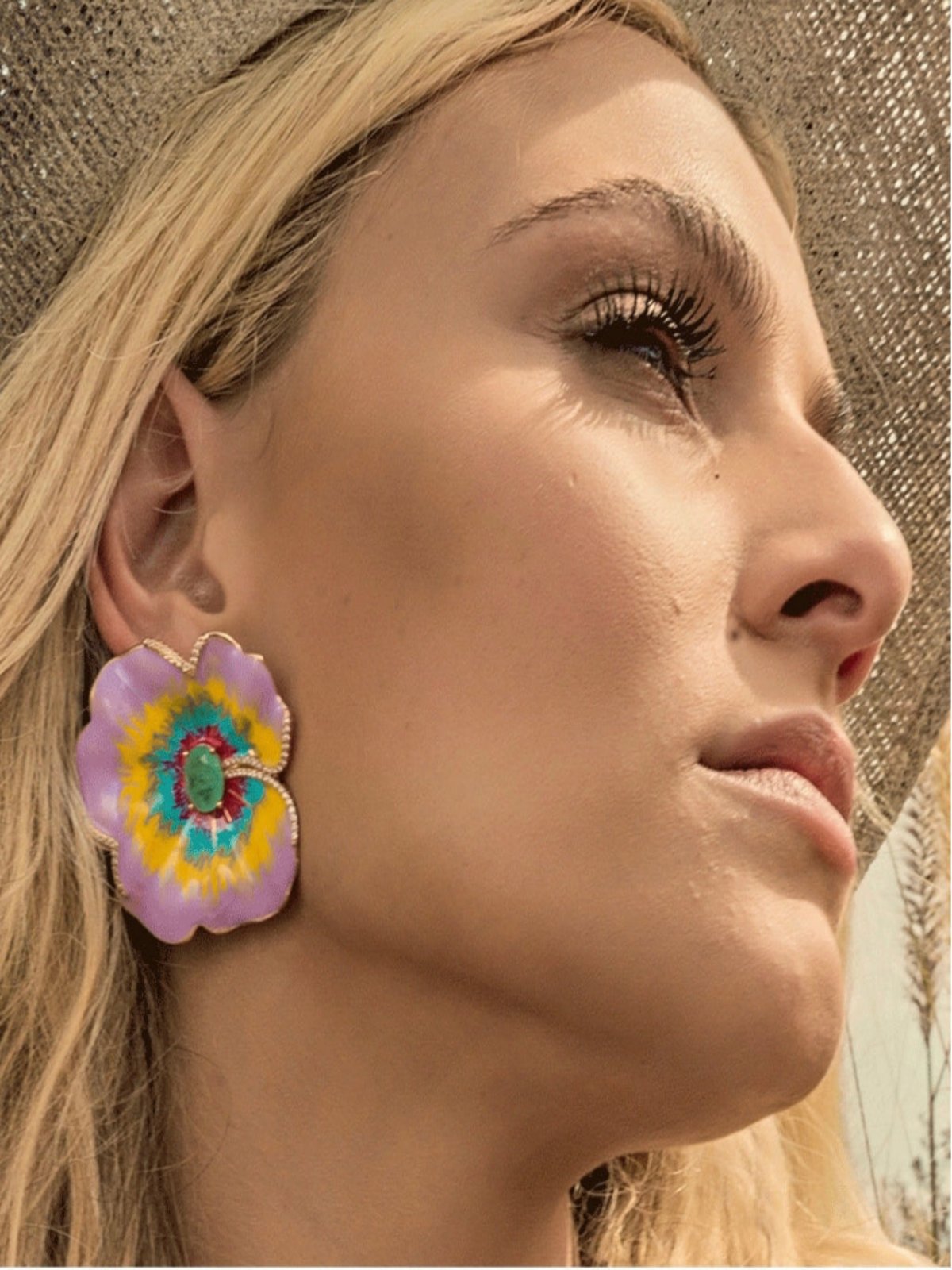 Enamelled Camellia Earring