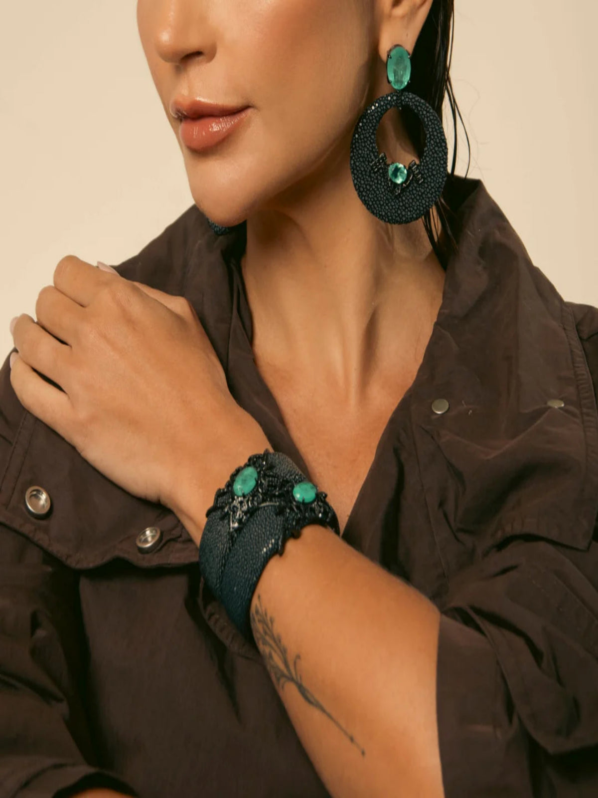 Bracelete Galuchat Amsterdã Olive