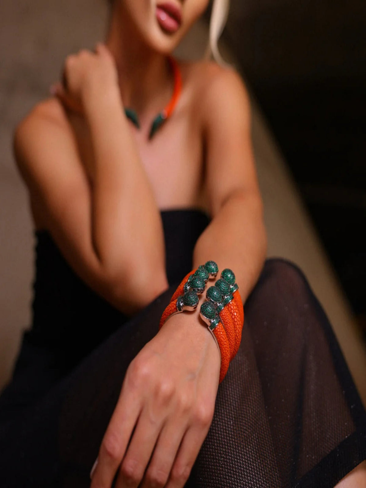 Bracelete Galuchat Milão Laranja