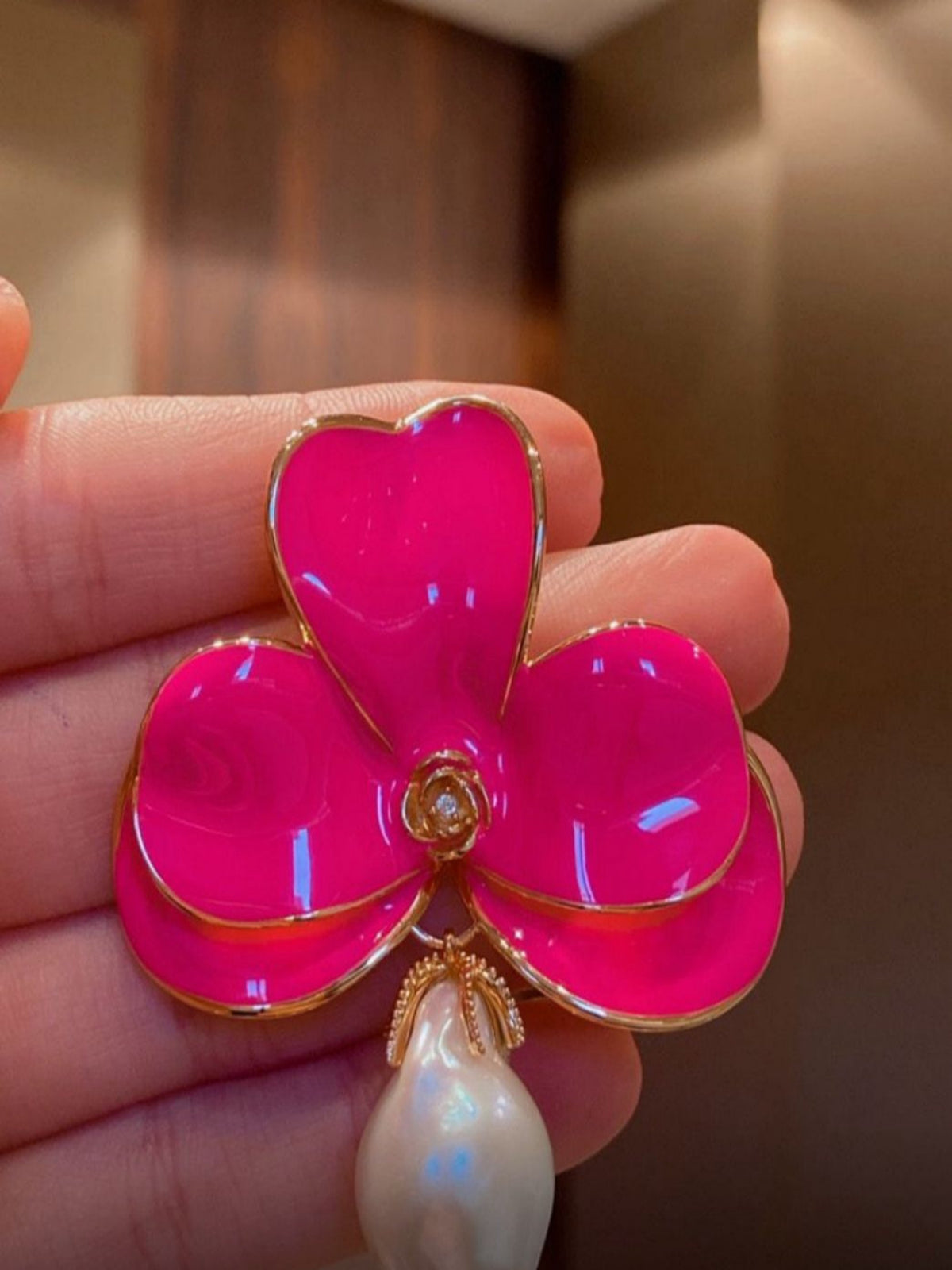 Brinco Orquídea Pink Pérola Barroca