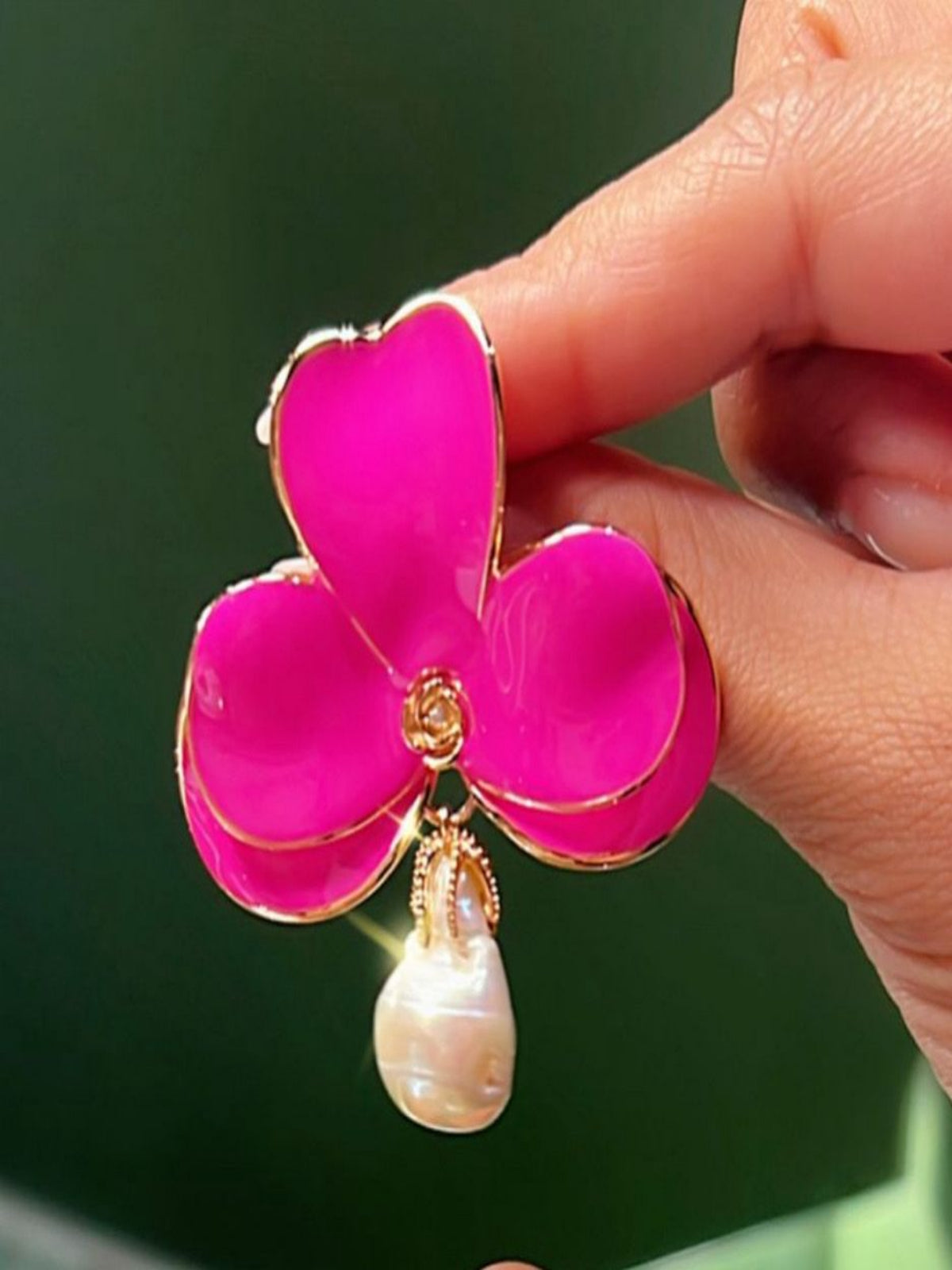 Brinco Orquídea Pink Pérola Barroca