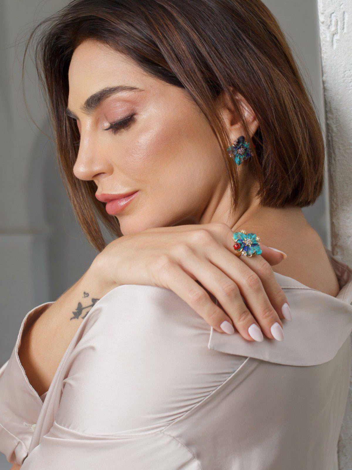 Anel Joaninha Turquesa Ajustável