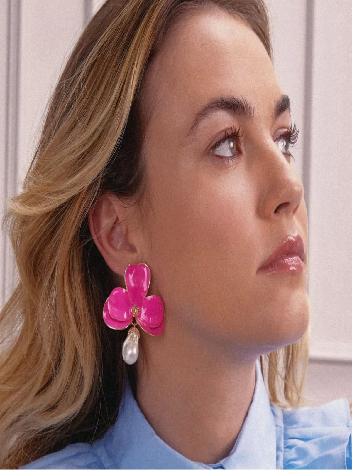 Brinco Orquídea Pink Pérola Barroca