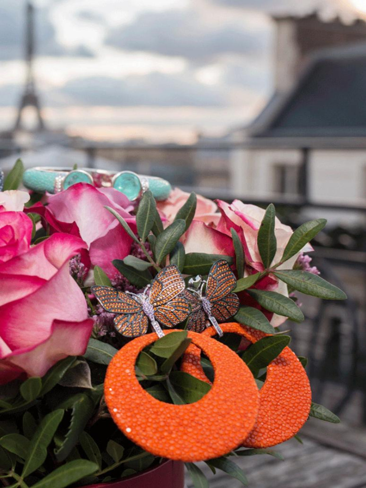 Pendiente Mariposa Galuchat Naranja