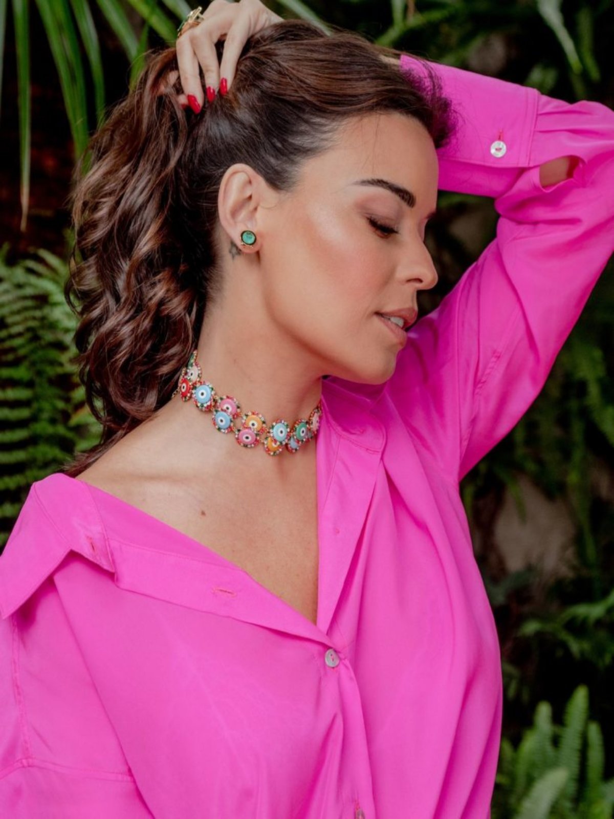 Zirconia Studded Greek Eye Necklace